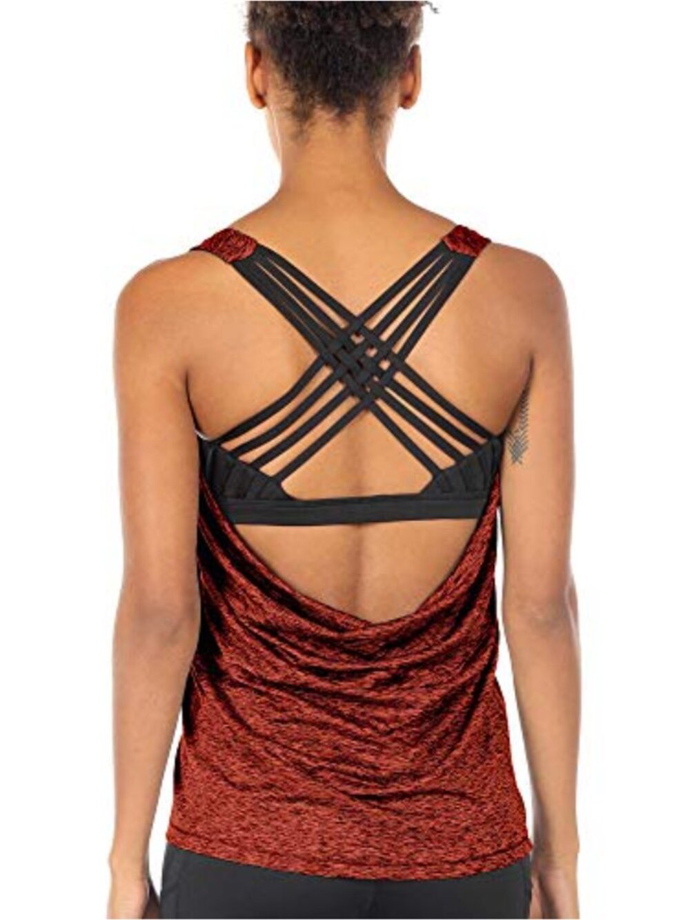 Open Back Yoga Tank Top with Built in Bra Moisture Wicking Athletic Workout Top